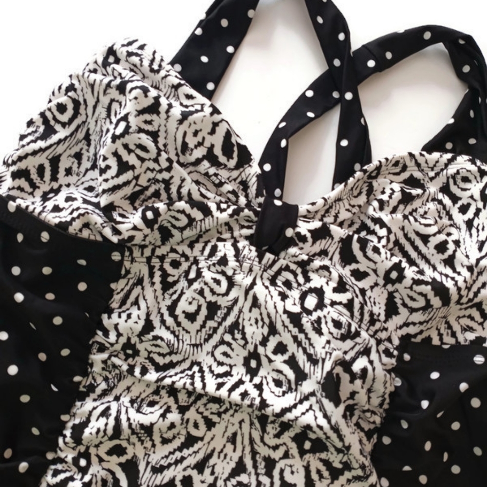 Catalina Black and White Polka Dot Tankini 1X